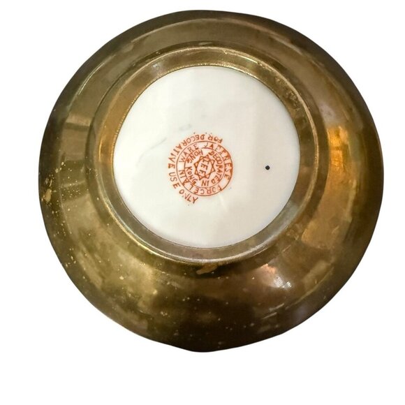 VTG Japanese Porcelain Ware Bowl with Brass Look Case Hand Painted Hong Kong - Picture 2 of 4